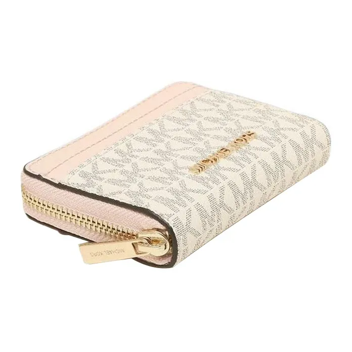 MICHAEL KORS Jet Set Travel Coated Canvas With Leather Wallet Medium Size Women's Vanilla White & Pink-5
