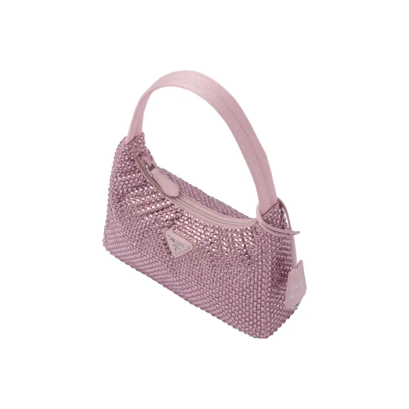 PRADA Re-Editionhobo Faux Crystal Satin Shoulder Bag Mini Women's Pink-1