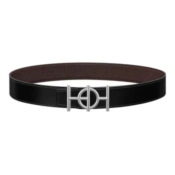 HERMES Classic Trendy Versatile Silver Buckle Togo Calfskin Double-Sided Leather Belt Men's Black Width: 3.8cm