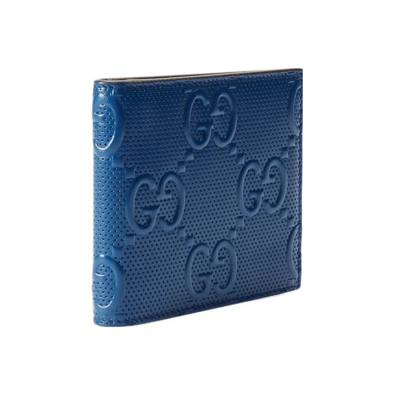 GUCCI Leather Card Clip Wallets Men's Blue-1