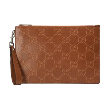GUCCI Embossed Leather Clutch Men's Brown