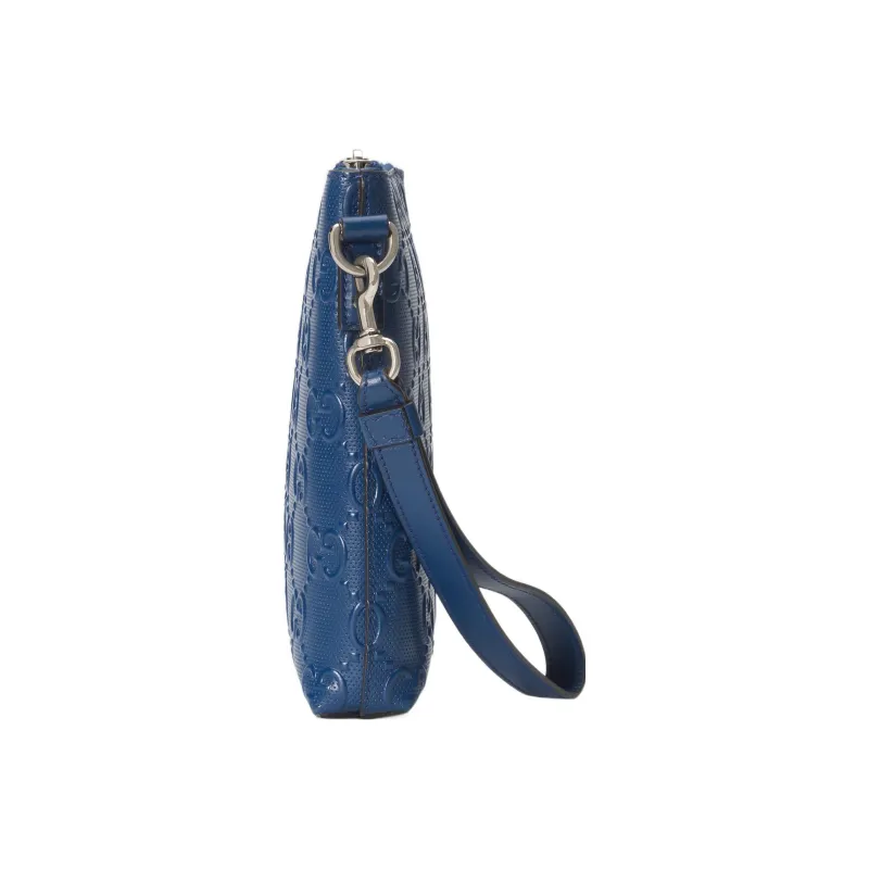 GUCCI Leather Messenger Bag Clutch Medium Size Men's Blue-5