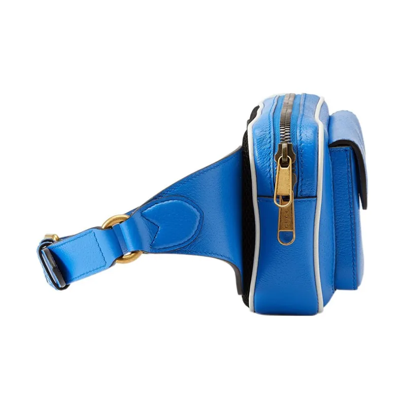 GUCCI Adidas Collaboration Leather Belt Bag One Shoulder Crossbody Fanny Pack Men's Blue/White-2