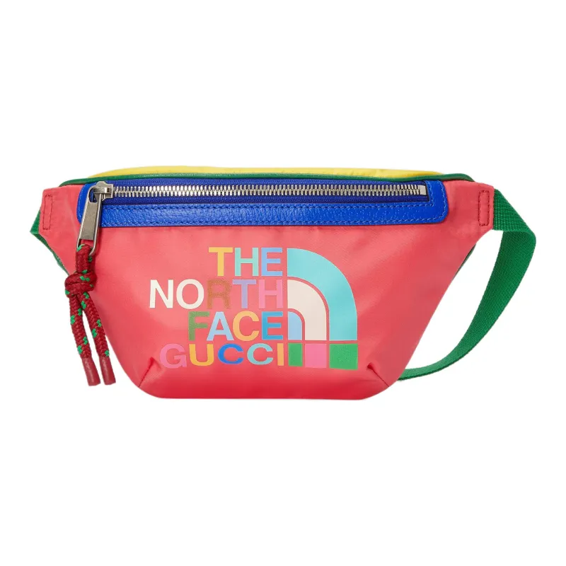 GUCCI The North Face Collaboration Nylon With Leather One Shoulder Crossbody Bag Sling Bag Fanny Pack Men's Pink/Blue-0