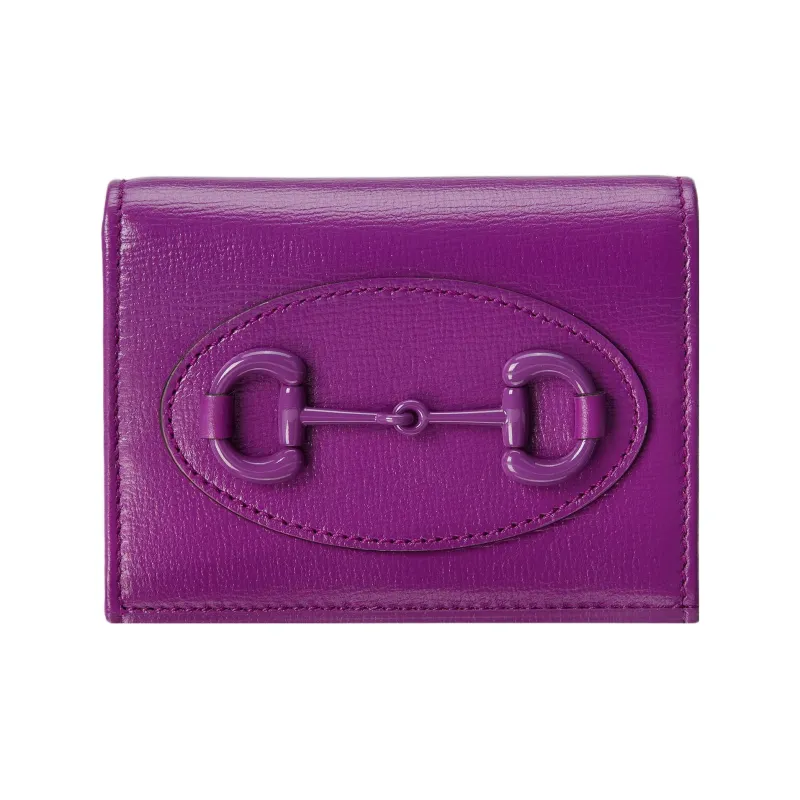 GUCCI Horsebit 1955 Leather Card Holder, Wallet Women's Purple-0