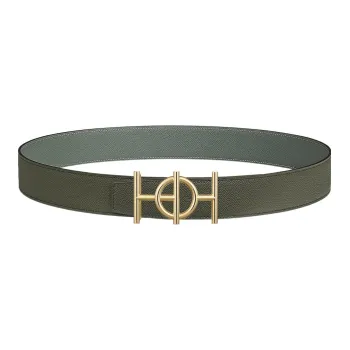 HERMES Vintage Gold Buckle Epsom Calfskin Double-Sided Leather Belt Men's Green Width: 3.8cm