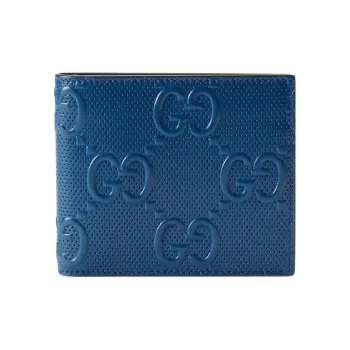 GUCCI Leather Card Clip Wallets Men's Blue