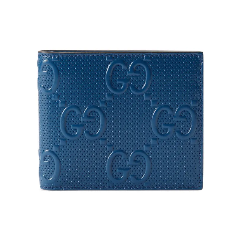 GUCCI Leather Card Clip Wallets Men's Blue-0