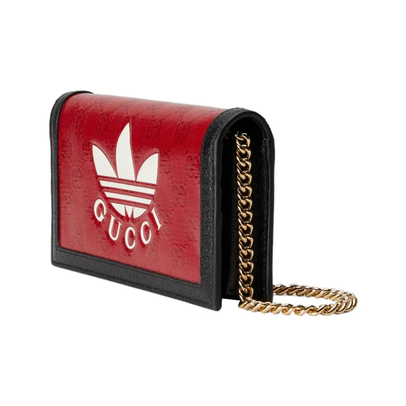 GUCCI Adidas Collaboration Canvas With Leather Shoulder Bag Crossbody Bag Wallet Women's Red/Black-1