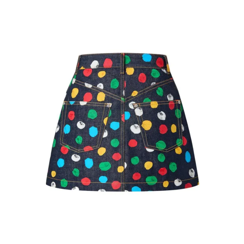 LOUIS VUITTON X Yayoi Kusama Painted Dots Denim Mini Skirt Indigo/Blue-1