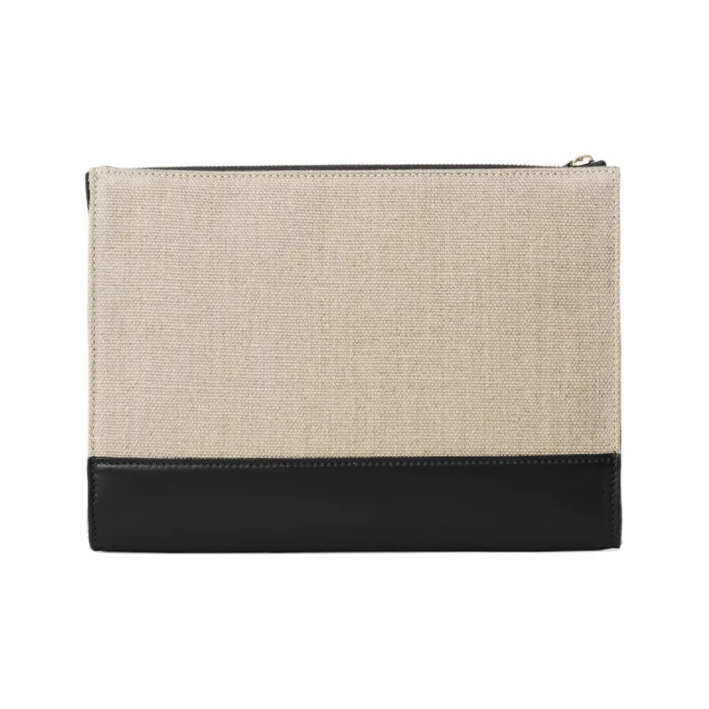 Chloe Linen With Shiny Calfskin Clutch Women's Black/Beige-1
