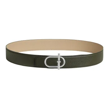 HERMES Fashionable Minimalist Style Silver Buckle Togo Calfskin Double Sided Leather Belt Men's Black Width 3.8cm