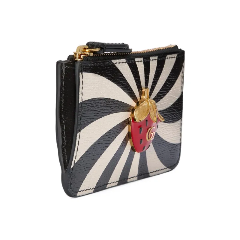GUCCI Leather Business Card Holder Women's Black/White-1