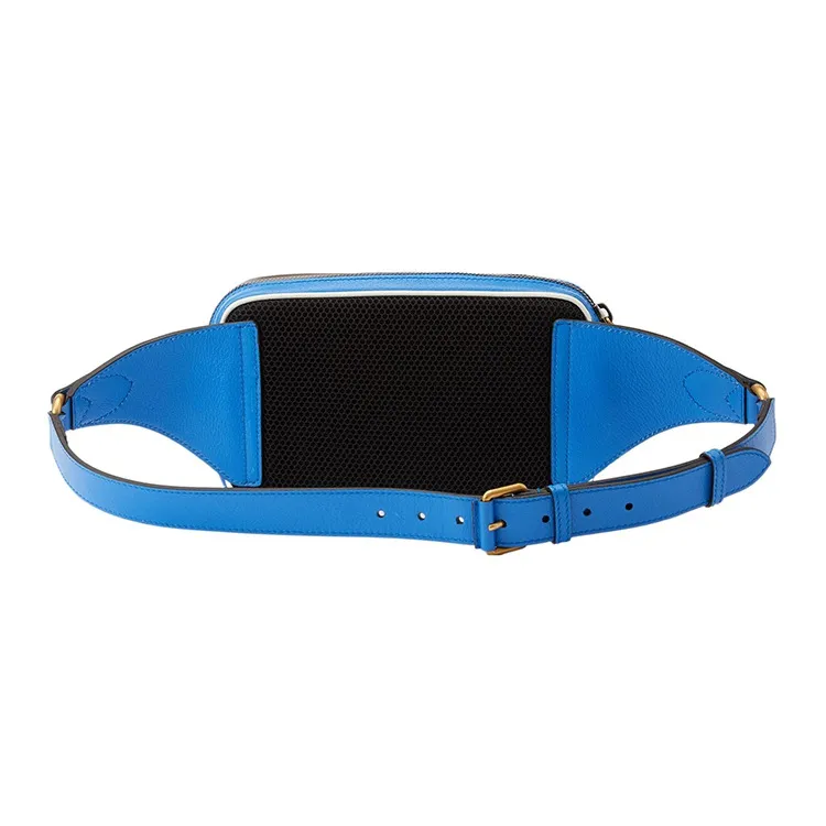 GUCCI Adidas Collaboration Leather Belt Bag One Shoulder Crossbody Fanny Pack Men's Blue/White-3