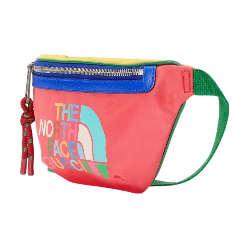 GUCCI The North Face Collaboration Nylon With Leather One Shoulder Crossbody Bag Sling Bag Fanny Pack Men's Pink/Blue-1