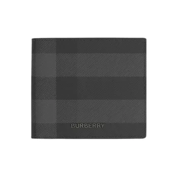 Burberry Plaid With Leather Zero Wallet, Card Holder, Wallet Men's Gray Black
