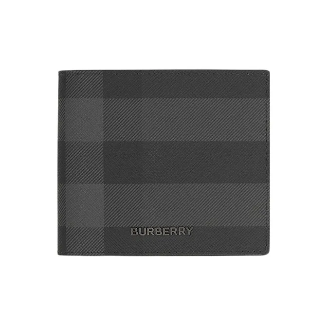 Burberry Plaid With Leather Zero Wallet, Card Holder, Wallet Men's Gray Black-0