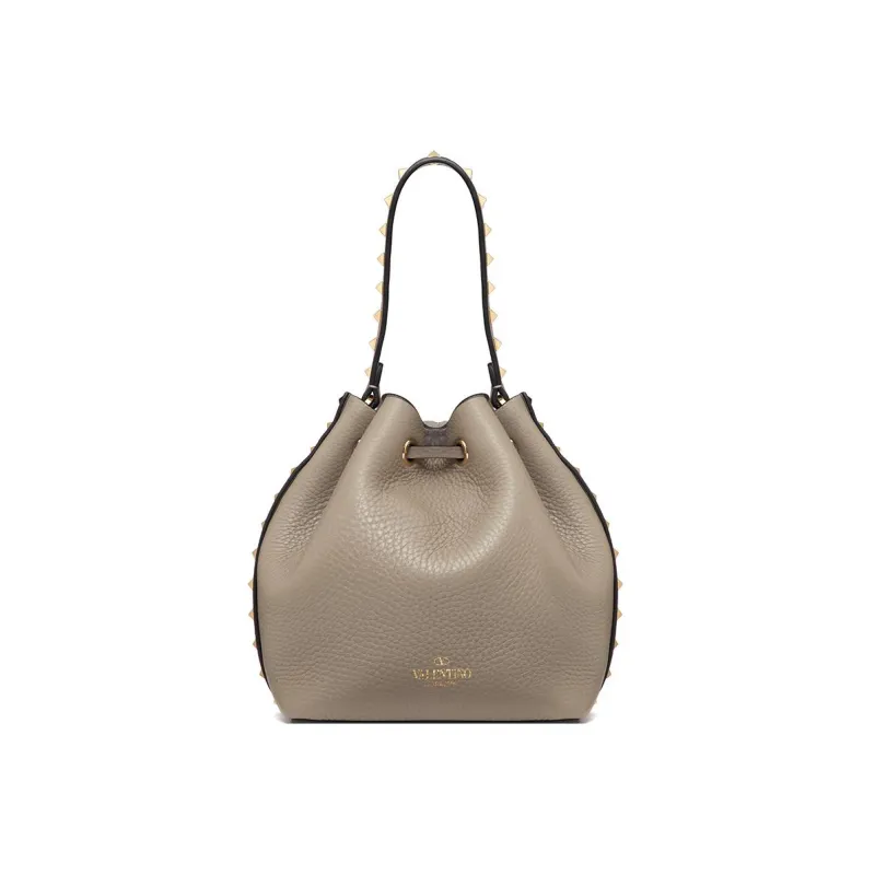 Valentino Rockstud Calfskin Bucket Bag Shoulder Bags Handbags Small Size Women's Gray-2