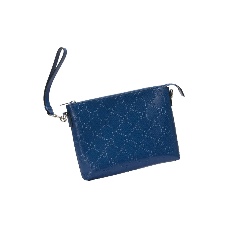 GUCCI Leather Messenger Bag Clutch Medium Size Men's Blue-2