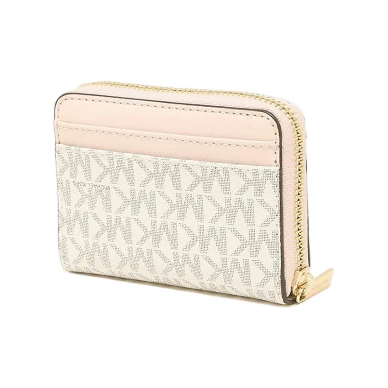 MICHAEL KORS Jet Set Travel Coated Canvas With Leather Wallet Medium Size Women's Vanilla White & Pink-2