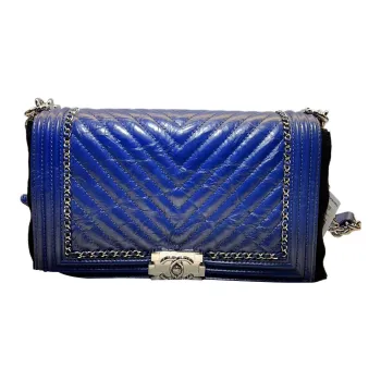 CHANEL Leboy Cow Leather Crossbody Bag, Shoulder Bag Medium Size Women's Royal Blue