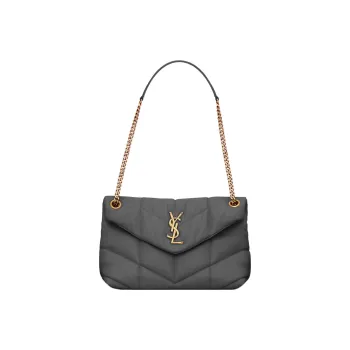 SAINT LAURENT LOULOUPUFFER Sheepskin Crossbody Bag, Shoulder Bag Women's Gray White