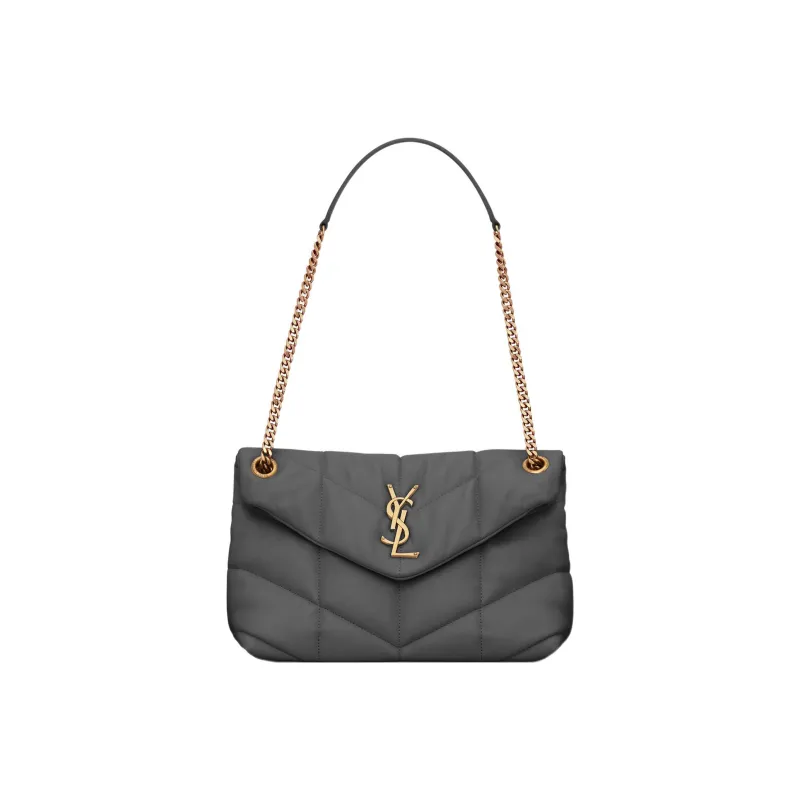 SAINT LAURENT LOULOUPUFFER Sheepskin Crossbody Bag, Shoulder Bag Women's Gray White-0
