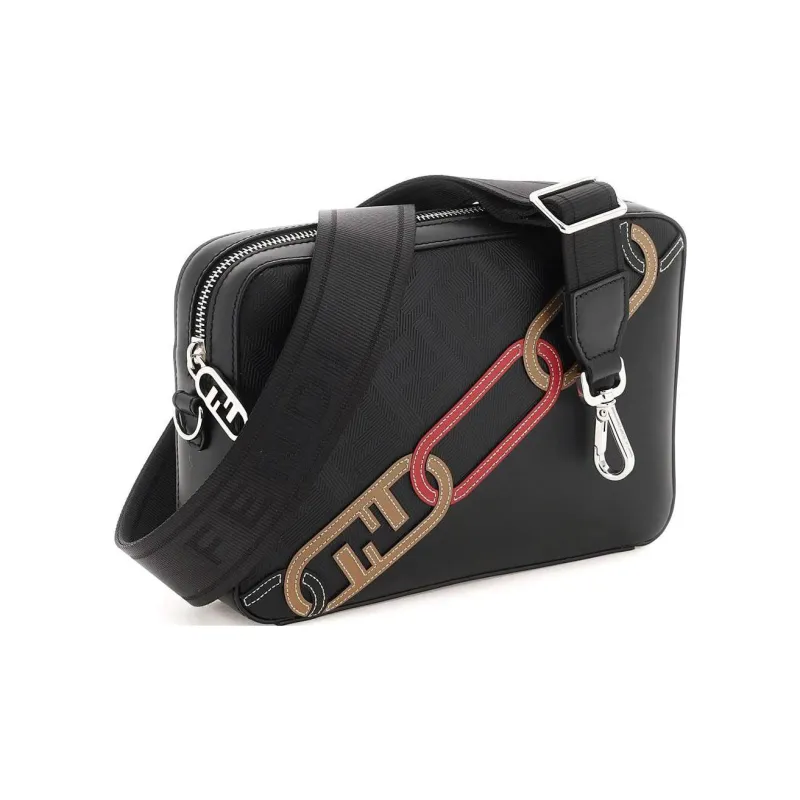 FENDI O'Lock Calfskin Camera Bag, Crossbody Bag, Shoulder Bag Men's Black-2