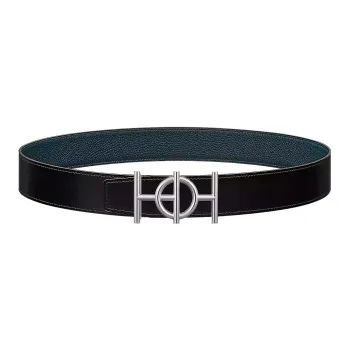 HERMES Togo Vintage Silver Buckle Togo Calfskin Double Sided Leather Belt Men's Black Width 3.8cm