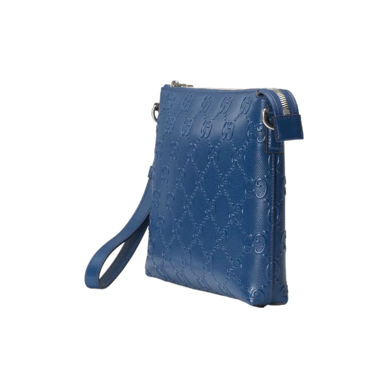 GUCCI Leather Messenger Bag Clutch Medium Size Men's Blue-1