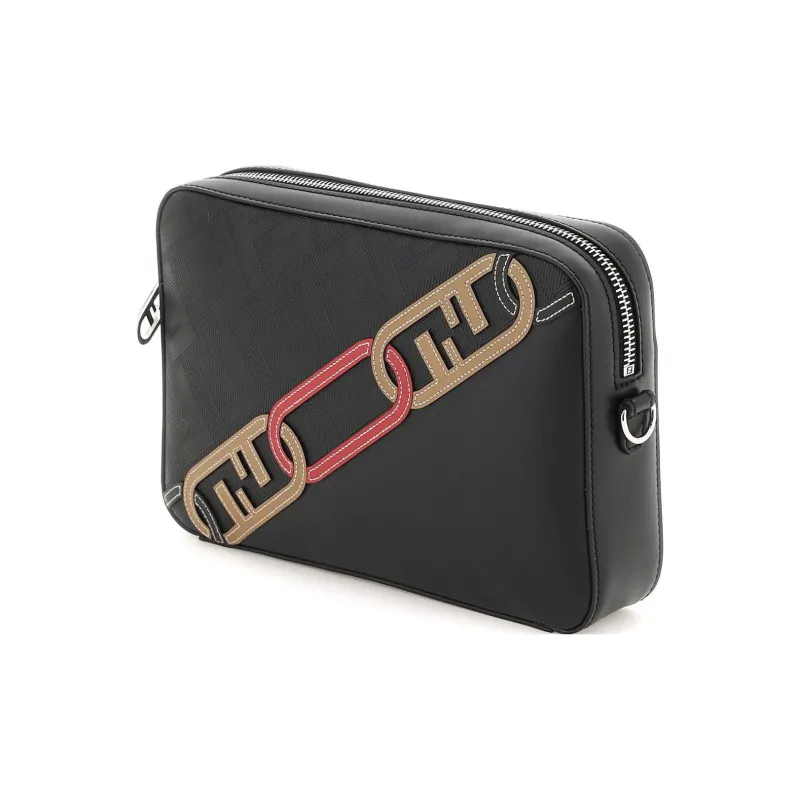 FENDI O'Lock Calfskin Camera Bag, Crossbody Bag, Shoulder Bag Men's Black-3