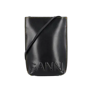 GANNI Banner Leather Shoulder Bag Crossbody Bag Small Size Women's Black