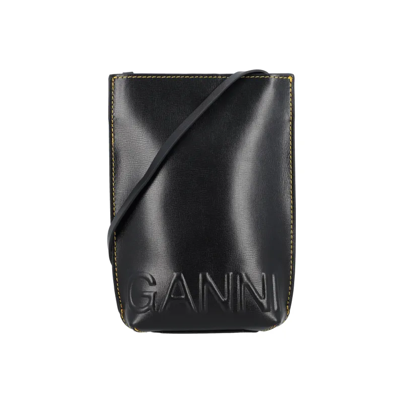 GANNI Banner Leather Shoulder Bag Crossbody Bag Small Size Women's Black-0
