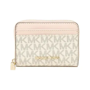 MICHAEL KORS Jet Set Travel Coated Canvas With Leather Wallet Medium Size Women's Vanilla White & Pink