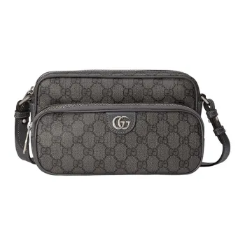 GUCCI Ophidia Canvas With Leather Trim Messenger Bag Shoulder Bag Crossbody Bag Small Size Men's Gray/Black