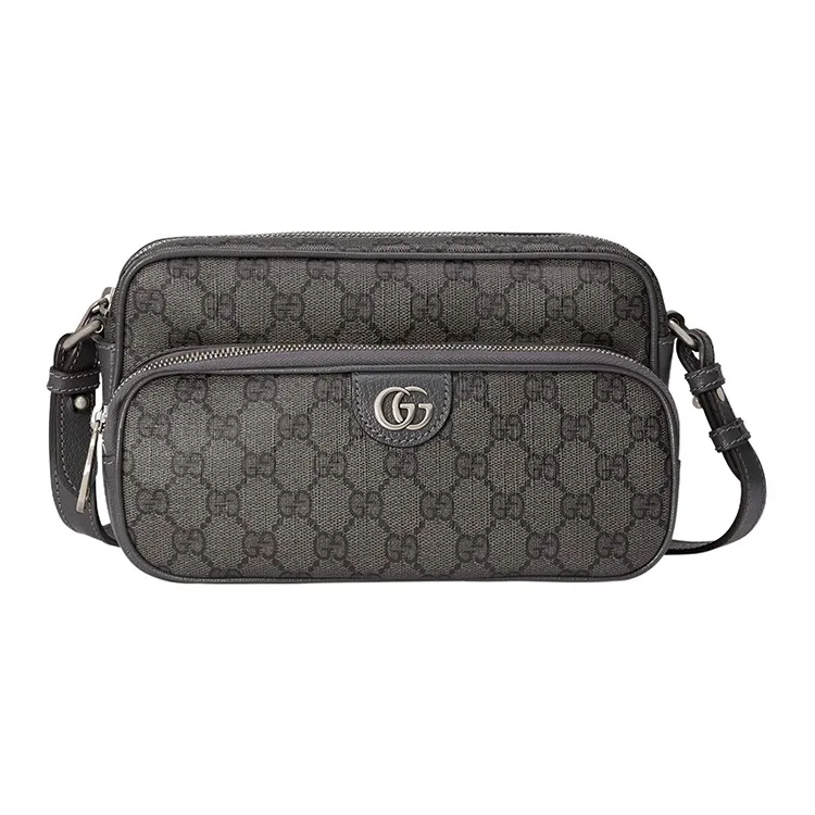 GUCCI Ophidia Canvas With Leather Trim Messenger Bag Shoulder Bag Crossbody Bag Small Size Men's Gray/Black-0