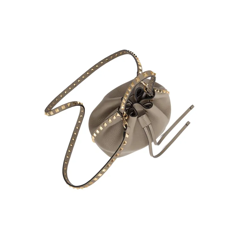 Valentino Rockstud Calfskin Bucket Bag Shoulder Bags Handbags Small Size Women's Gray-4