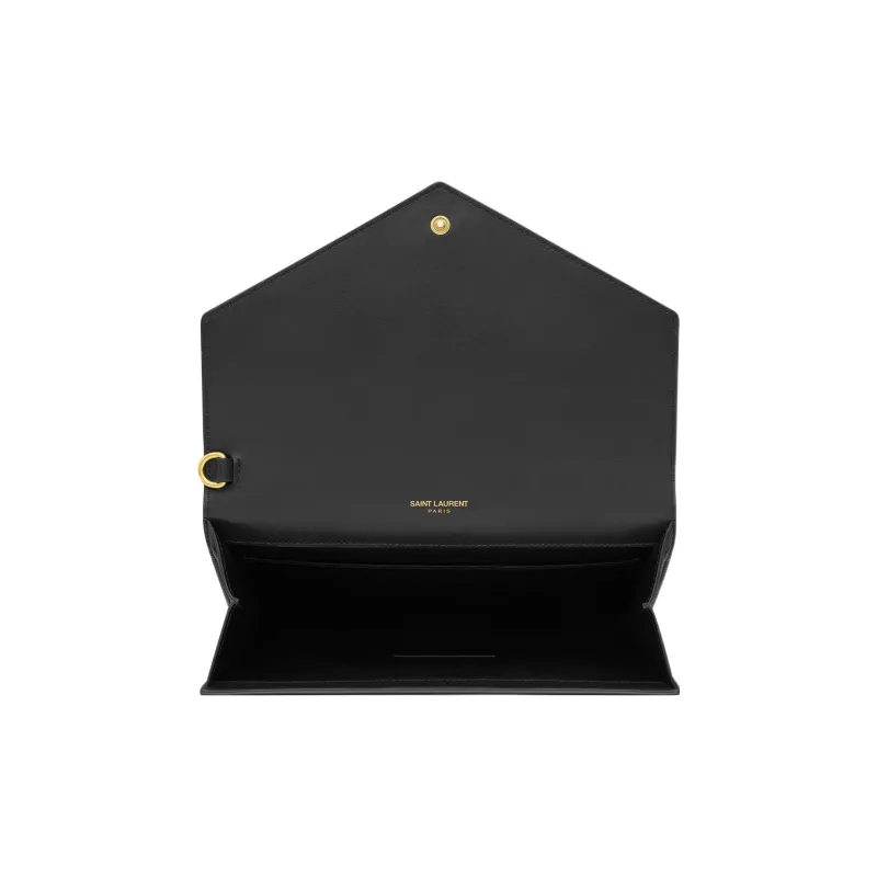 SAINT LAURENT CASSANDRE Crocodile Pattern Shiny Cow Leather Envelope Bag, Clutch Regular Women's Black-3