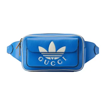 GUCCI Adidas Collaboration Leather Belt Bag One Shoulder Crossbody Fanny Pack Men's Blue/White