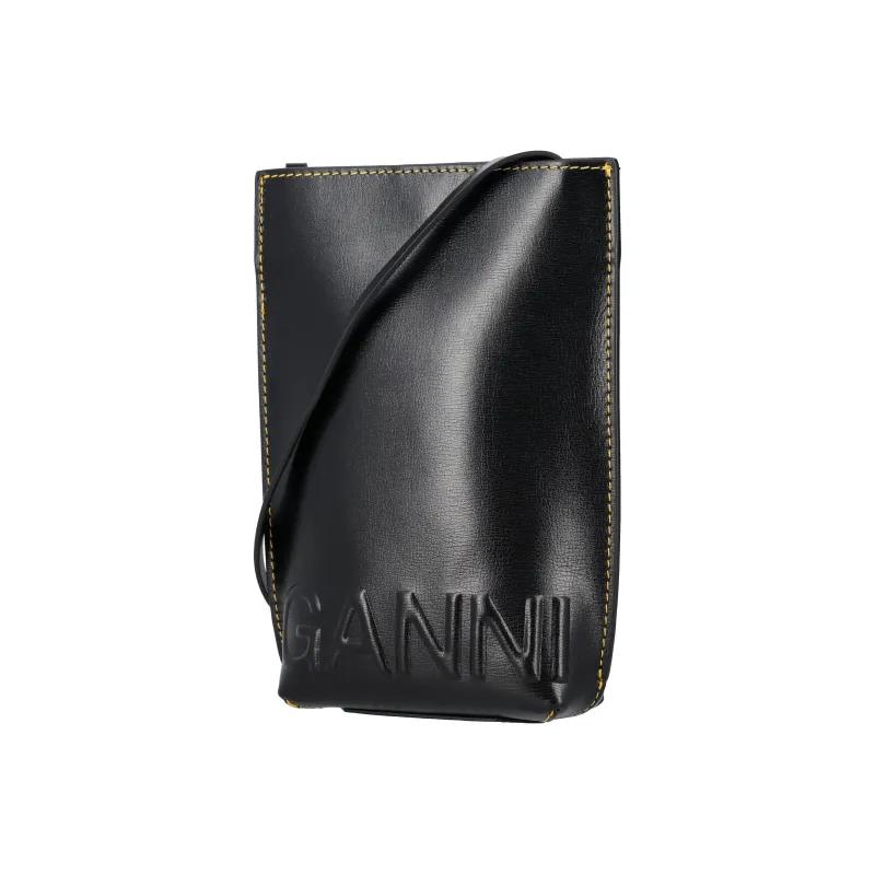 GANNI Banner Leather Shoulder Bag Crossbody Bag Small Size Women's Black-1