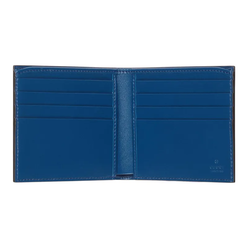 GUCCI Leather Card Clip Wallets Men's Blue-4