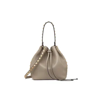 Valentino Rockstud Calfskin Bucket Bag Shoulder Bags Handbags Small Size Women's Gray