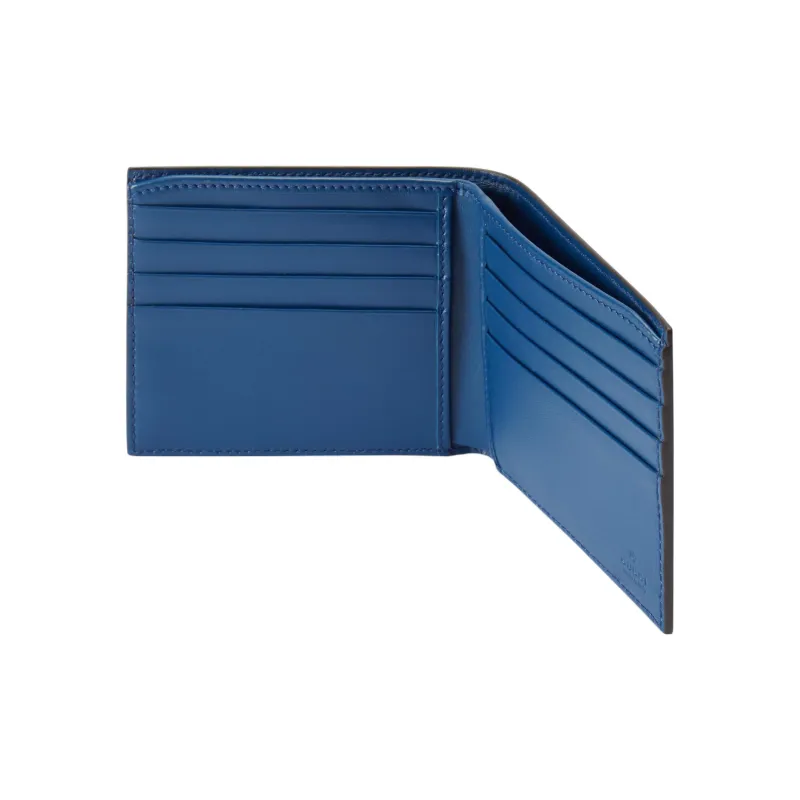GUCCI Leather Card Clip Wallets Men's Blue-3