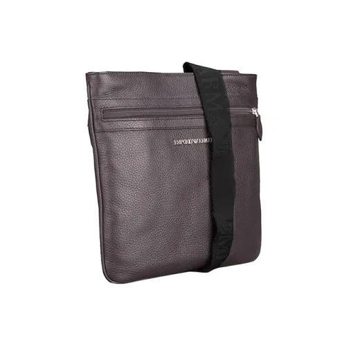 EMPORIO ARMANI Leather Messenger Bag, Shoulder Bag, Crossbody Bag Men's Dark Brown