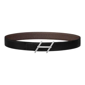 HERMES New Sports Silver Buckle Togo Calfskin Belt Men's Black Width  3.2cm
