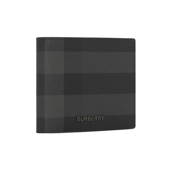 Burberry Plaid With Leather Zero Wallet, Card Holder, Wallet Men's Gray Black-1
