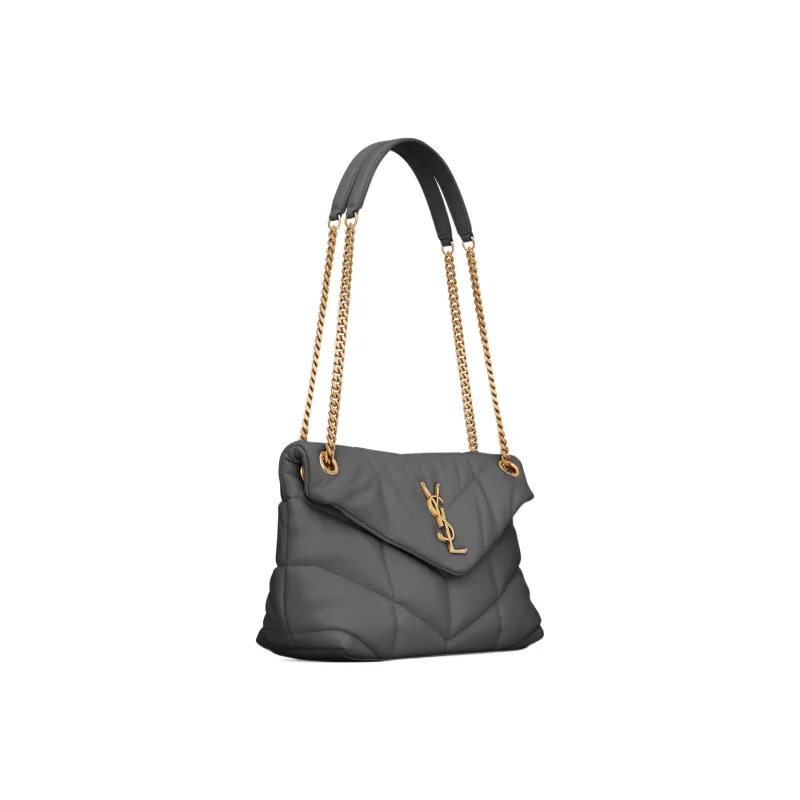 SAINT LAURENT LOULOUPUFFER Sheepskin Crossbody Bag, Shoulder Bag Women's Gray White-2