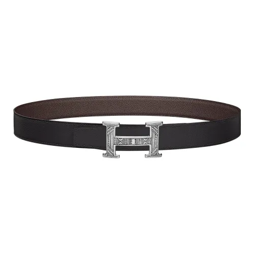 HERMES Leather Belts Men Graphite/Dark Brown