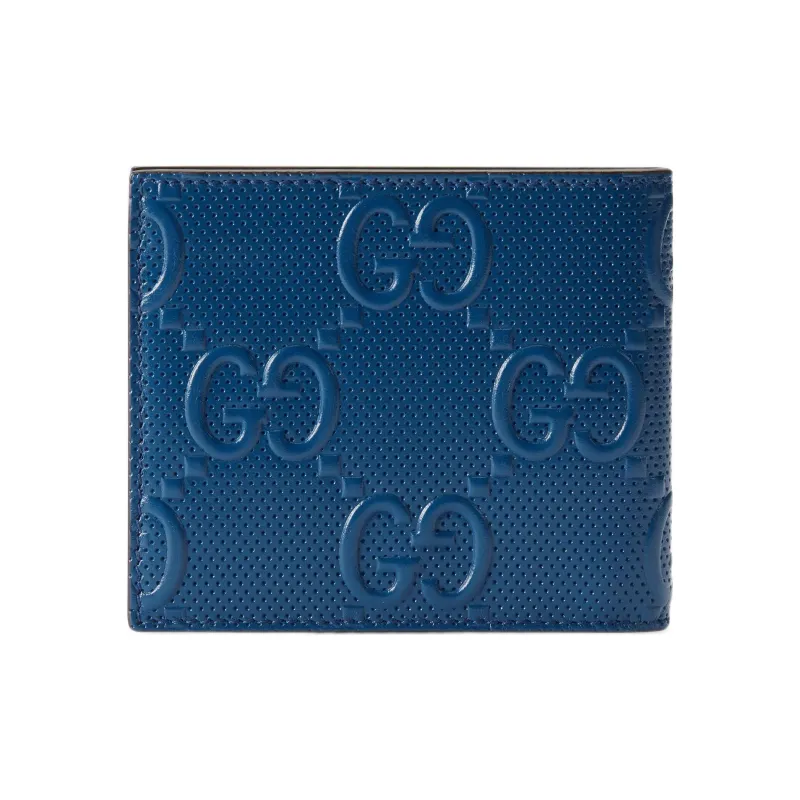 GUCCI Leather Card Clip Wallets Men's Blue-2
