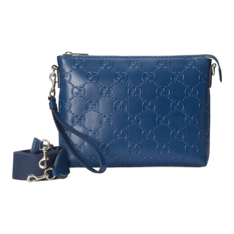 GUCCI Leather Messenger Bag Clutch Medium Size Men's Blue-3